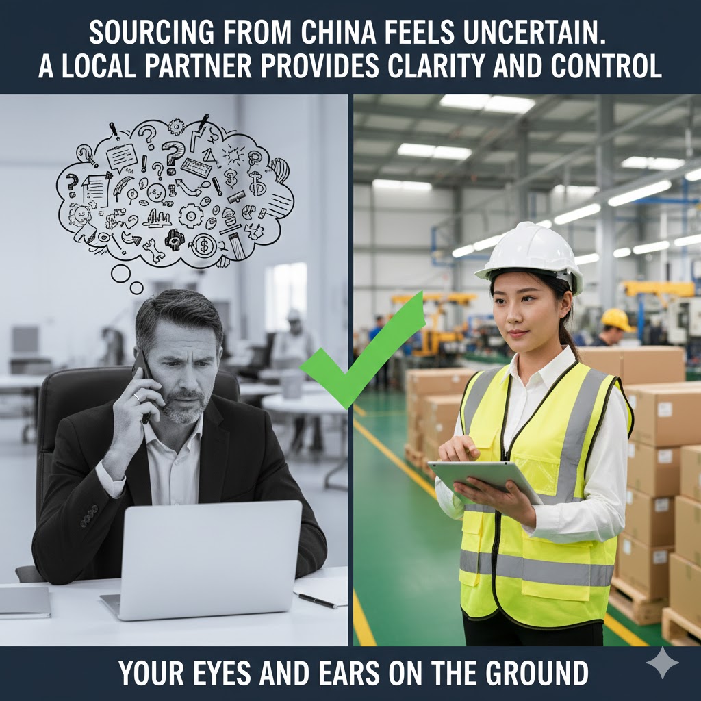 A factory production line with a quality inspector checking products